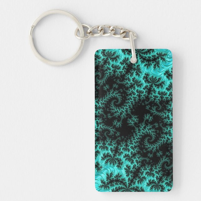 Abstract Black Green Fractal Pattern Key Ring (Front)