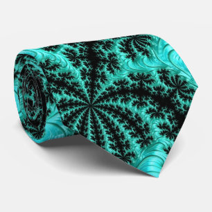 Abstract Black Green Fractal Pattern Tie