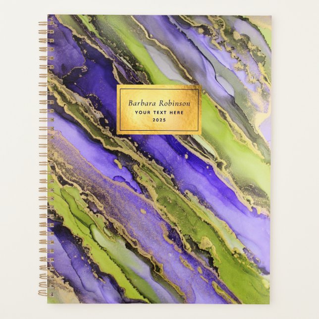 Abstract Black Green Purple Gold Foil Planner (Front)