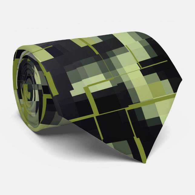 Abstract Black Grey Grey Green Tie (Rolled)