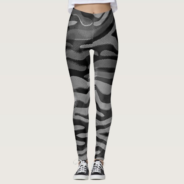 Abstract Black, Grey, Silver Leggings (Front)