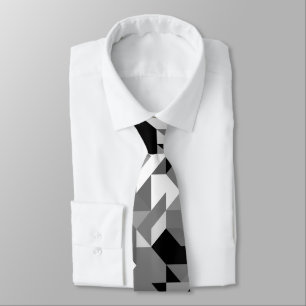 Abstract black grey white geometrical pattern tie