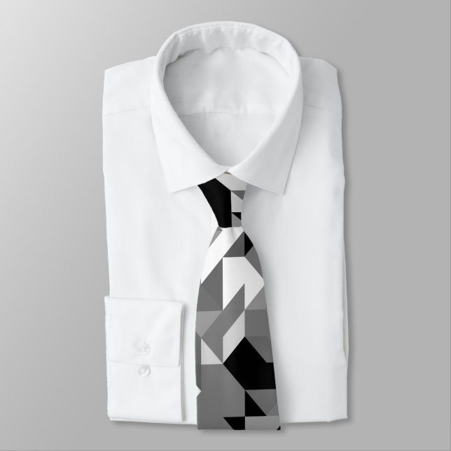 Abstract black grey white geometrical pattern tie (Tied)