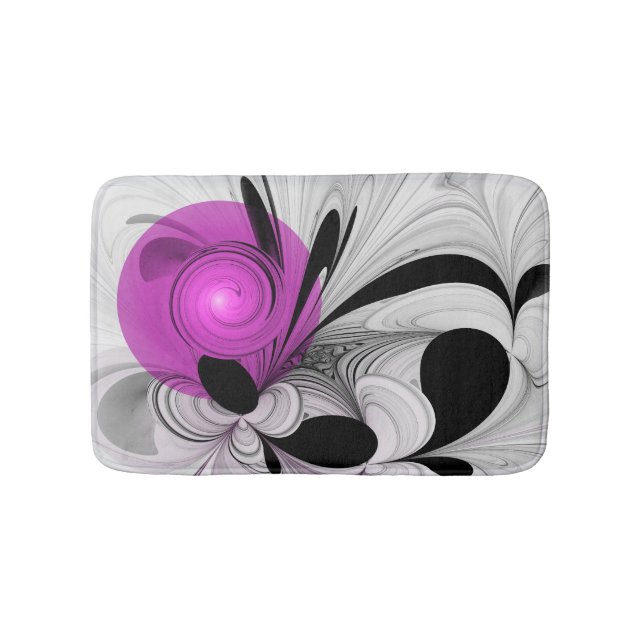 Abstract Black Grey With Magenta Fractal Art Bath Mat (Front)