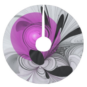 Abstract Black Grey With Magenta Fractal Art Brushed Polyester Tree Skirt