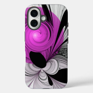 Abstract Black Grey With Magenta Fractal Art iPhone 16 Case