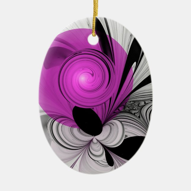 Abstract Black Grey With Magenta Fractal Art Ceramic Tree Decoration (Front)