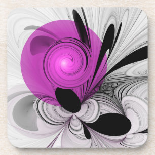 Abstract Black Grey With Magenta Fractal Art Coaster