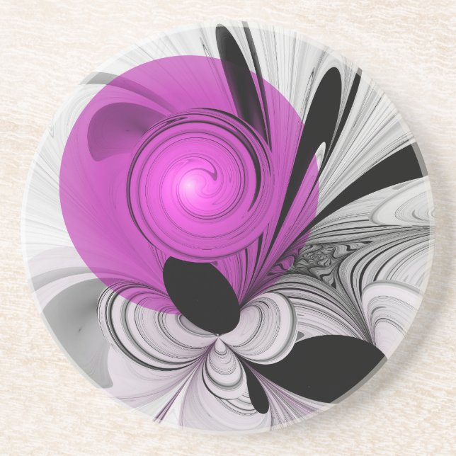 Abstract Black Grey With Magenta Fractal Art Coaster (Front)
