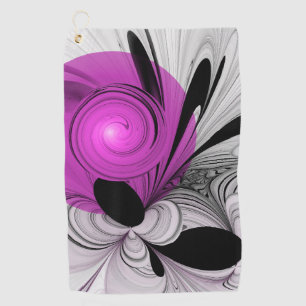 Abstract Black Grey With Magenta Fractal Art Golf Towel