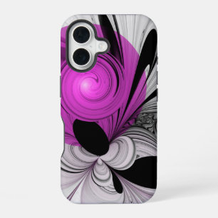 Abstract Black Grey With Magenta Fractal Art iPhone 16 Case