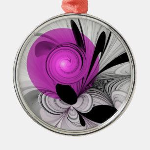 Abstract Black Grey With Magenta Fractal Art Metal Tree Decoration