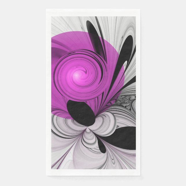 Abstract Black Grey With Magenta Fractal Art Napkin (Front)