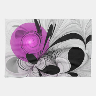 Abstract Black Grey With Magenta Fractal Art Tea Towel