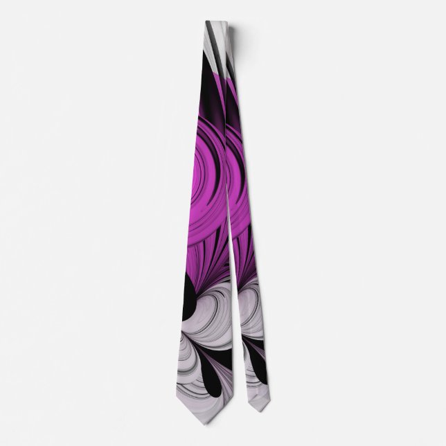 Abstract Black Grey With Magenta Fractal Art Tie (Front)