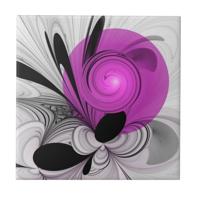 Abstract Black Grey With Magenta Fractal Art Tile (Front)