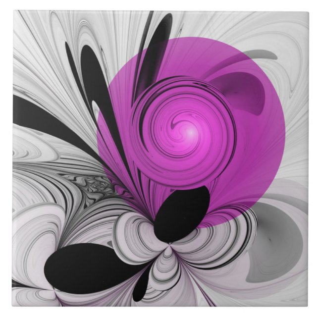 Abstract Black Grey With Magenta Fractal Art Tile (Front)