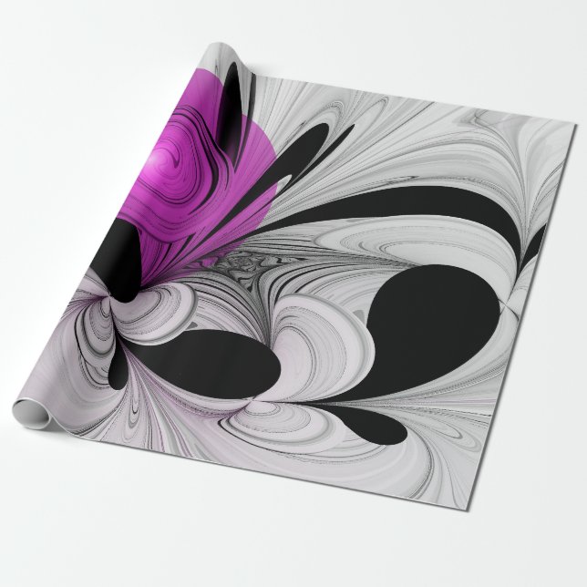 Abstract Black Grey With Magenta Fractal Art Wrapping Paper (Unrolled)