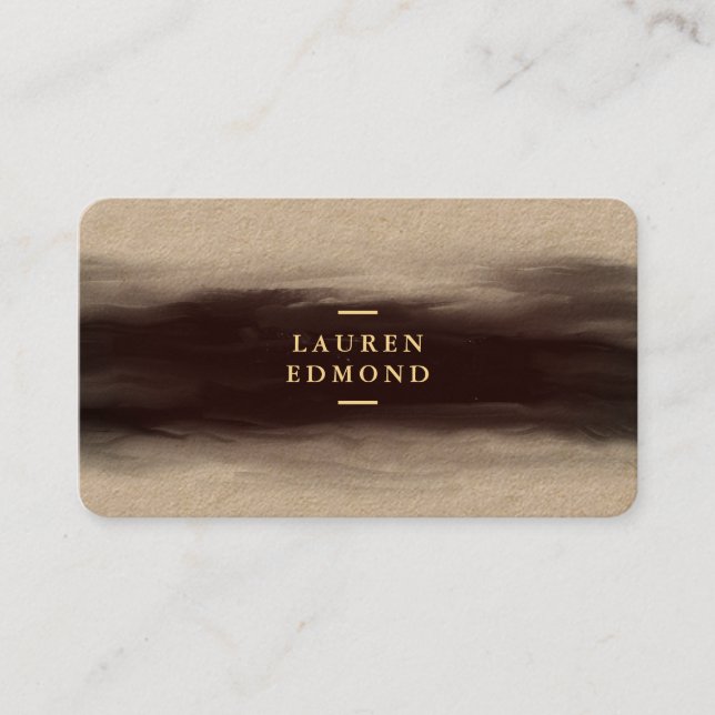 Abstract Black Ink Brushstroke Rustic Kraft Business Card (Front)