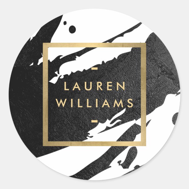 Abstract Black Ink Brushstrokes Classic Round Sticker (Front)