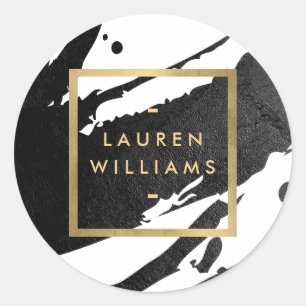 Abstract Black Ink Brushstrokes Classic Round Sticker