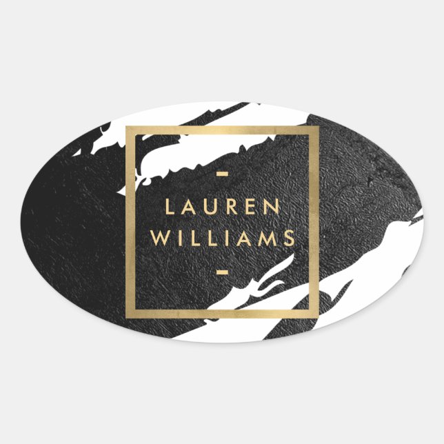 Abstract Black Ink Brushstrokes Oval Sticker (Front)