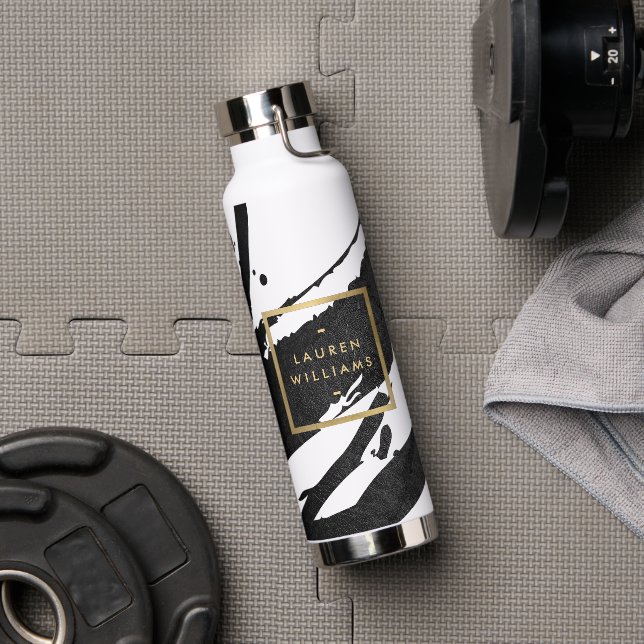 Abstract Black Ink Brushstrokes Water Bottle (Gym)