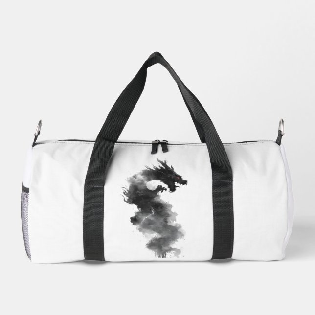 Abstract Black Ink Smoke Dragon Fantasy Duffle Bag (Back)
