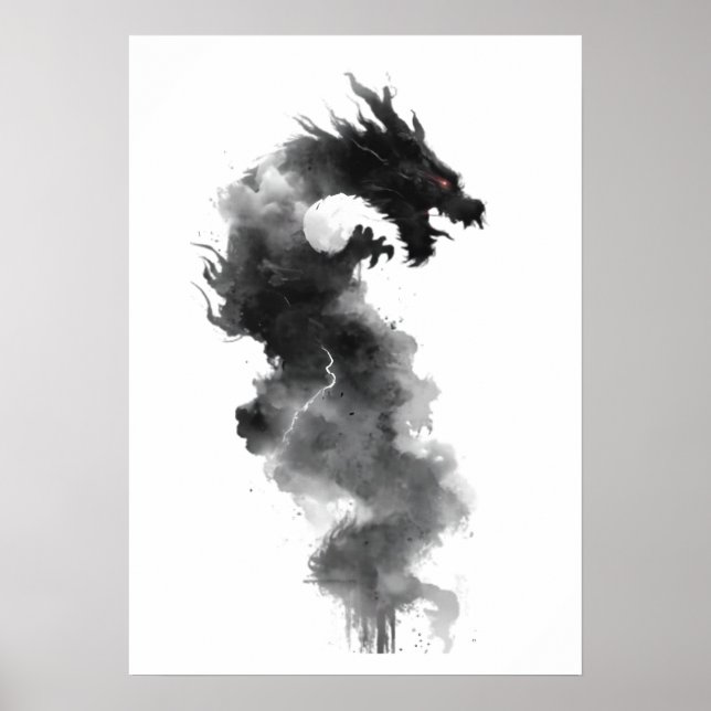Abstract Black Ink Smoke Dragon Fantasy Poster (Front)