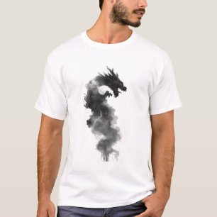 Abstract Black Ink Smoke Dragon Fantasy T-Shirt