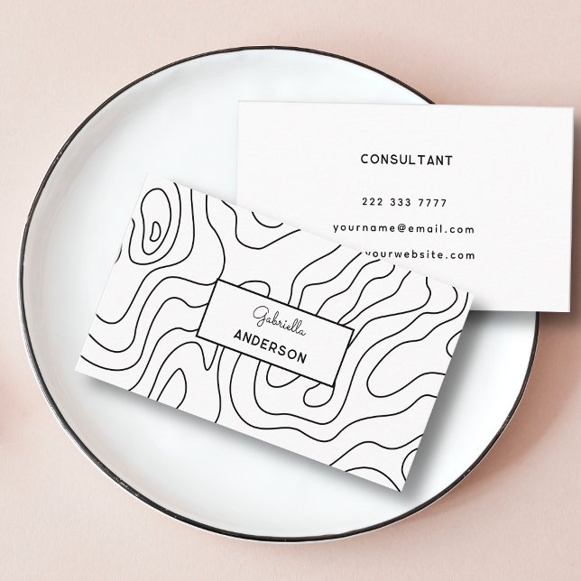 Abstract Black Line Pattern Monogram Script Name Business Card (Creator Uploaded)