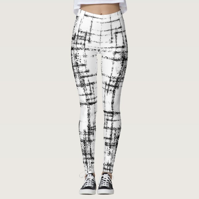 abstract black on white crisscross pattern leggings (Front)