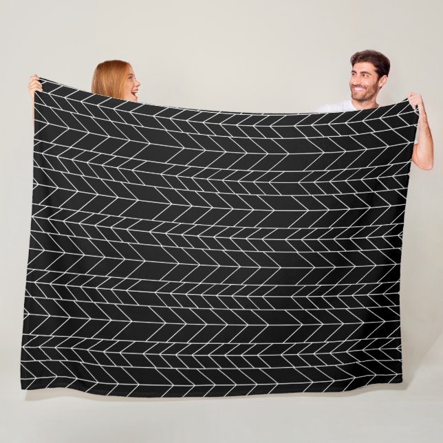 Abstract Black or Any Colour Herringbone Pattern Fleece Blanket (In Situ)