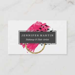 Abstract Black Pink and Faux Gold Brushstrokes Business Card