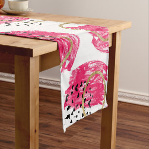 Abstract Black Pink and Faux Gold Brushstrokes Short Table Runner