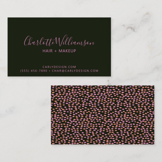 Abstract Black Pink and Orange Dots  Business Card (Front/Back)
