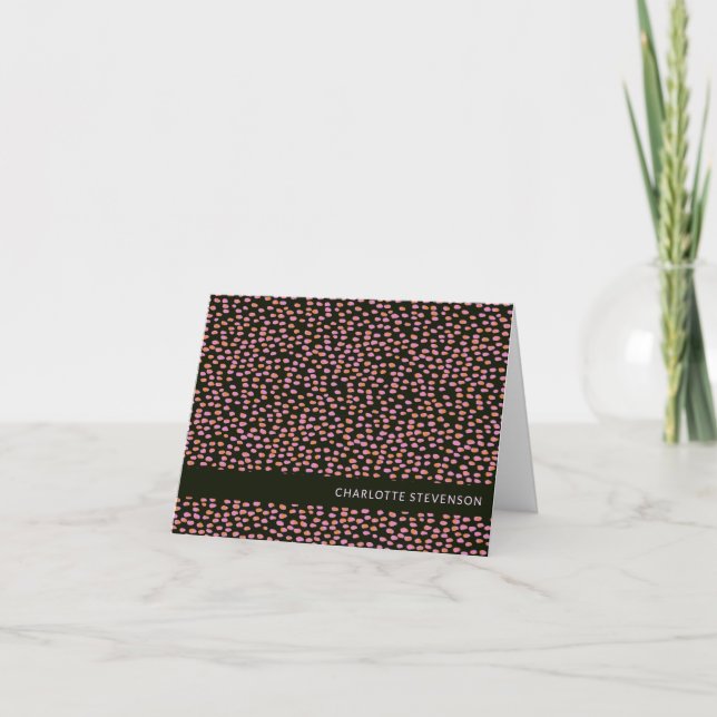 Abstract Black Pink and Orange Dots Personalised   Note Card (Front)