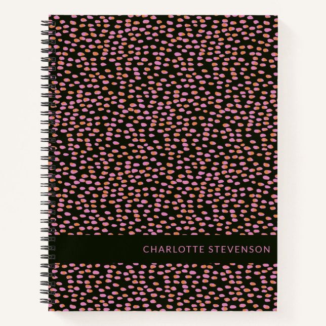 Abstract Black Pink and Orange Dots Personalised Notebook (Front)