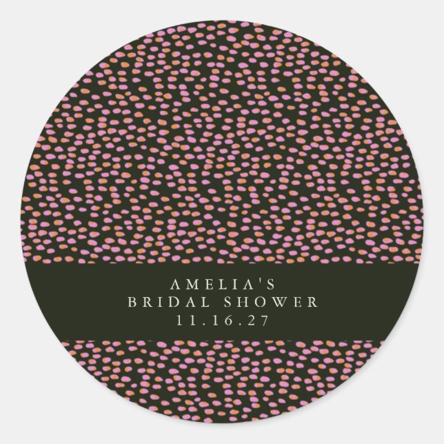 Abstract Black Pink Dot Glam Custom Bridal Shower Classic Round Sticker (Front)