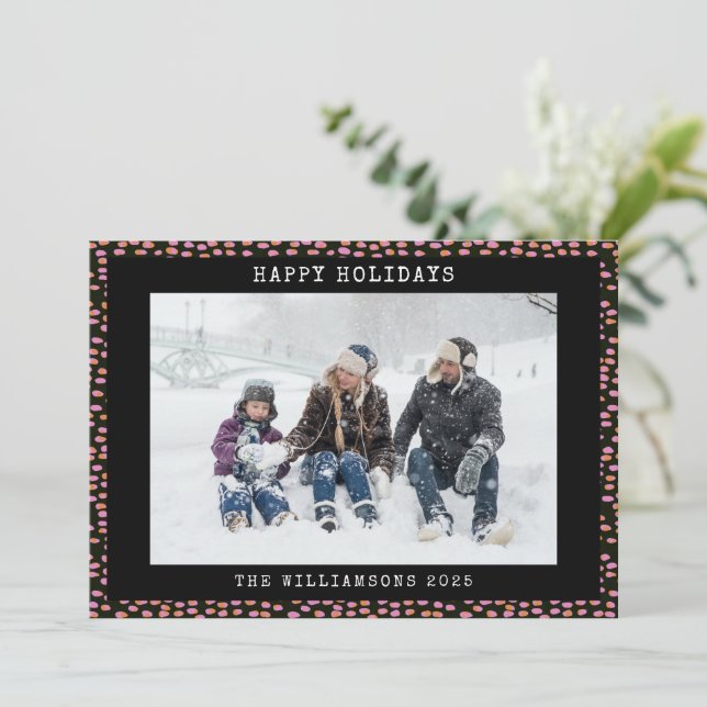 Abstract Black Pink Dot Personalised Photo Holiday (Standing Front)