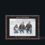 Abstract Black Pink Dot Personalised Photo Holiday<br><div class="desc">Send warm holiday wishes with this trendy photo holiday card featuring a custom family name and an abstract black and pink dots pattern. The stylish design adds a modern flair to your seasonal greetings, while the personalised touch makes it uniquely yours. Perfect for showcasing your favourite family photo, this card...</div>