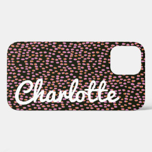 Abstract Black Pink Dots Customised Script Name iPhone 12 Case