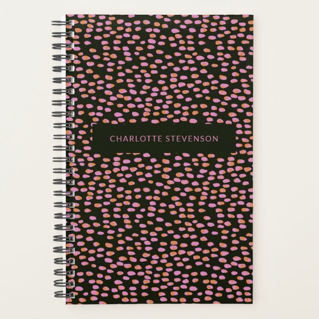 Abstract Black Pink Dots Glam Personalised  Planner (Front)