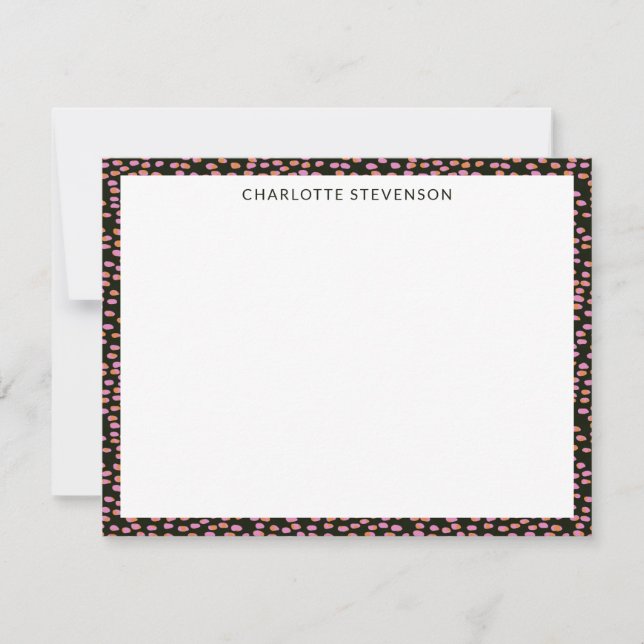 Abstract Black Pink Dots Personalised Stationery Card (Front)