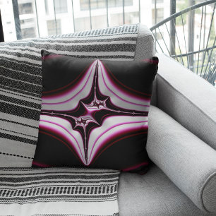 Abstract Black Pink Spiky Fractal Symmetry Cushion