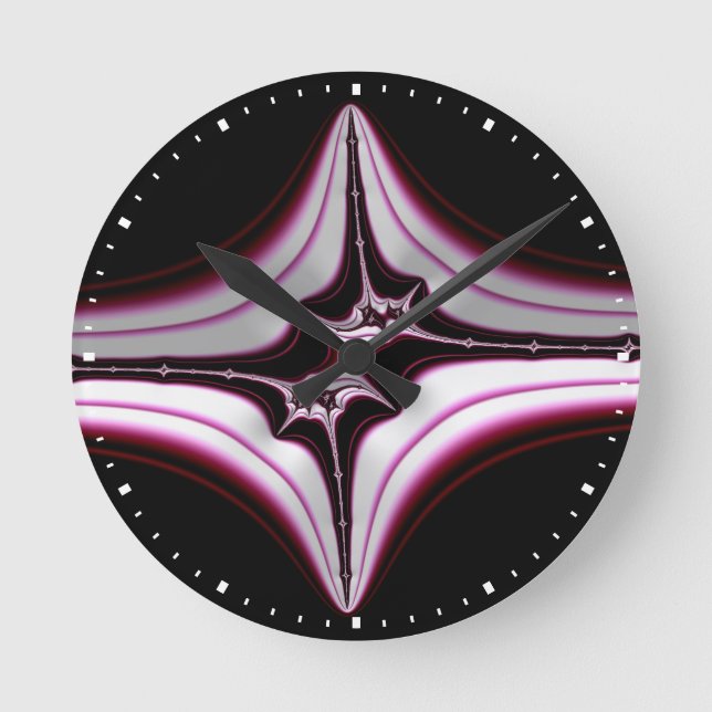 Abstract Black Pink Symmetrical Fractal  Round Clock (Front)