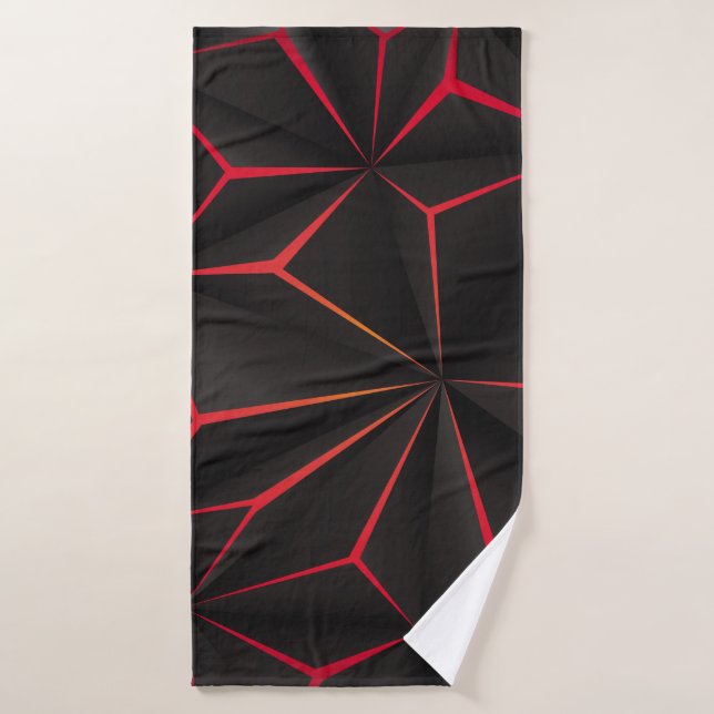 Abstract black polygon red light futuristic techno bath towel (Bath Towel)