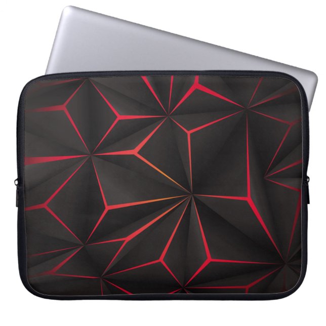 Abstract black polygon red light futuristic techno laptop sleeve (Front)