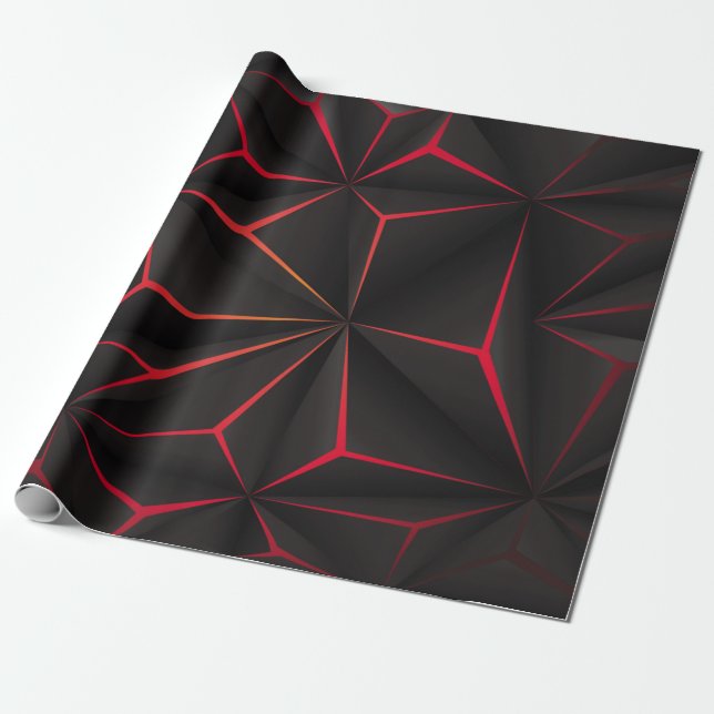 Abstract black polygon red light futuristic techno wrapping paper (Unrolled)
