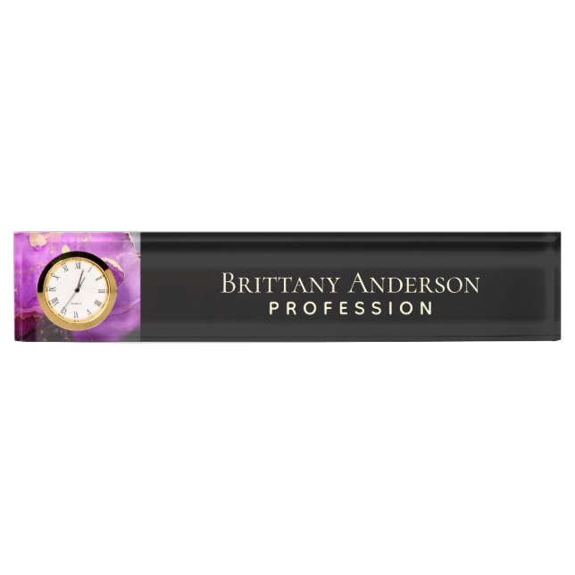 Abstract Black Purple Gold Nameplate (Front)